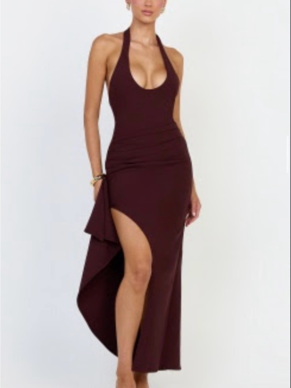 Showpo Burgundy Halter High-Slit Maxi Dress